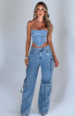 Conjunto Jeans de Cropped e Cargo Allure