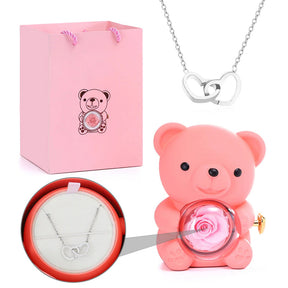 Urso Rotativo com Rosa Real & Colar de Coração Personalizado