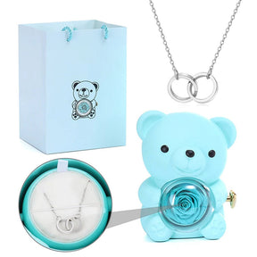 Urso Rotativo com Rosa Real & Colar de Coração Personalizado