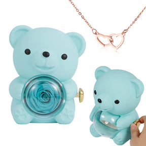 Urso Rotativo com Rosa Real & Colar de Coração Personalizado