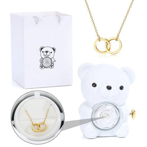 Urso Rotativo com Rosa Real & Colar de Coração Personalizado