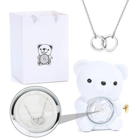 Urso Rotativo com Rosa Real & Colar de Coração Personalizado