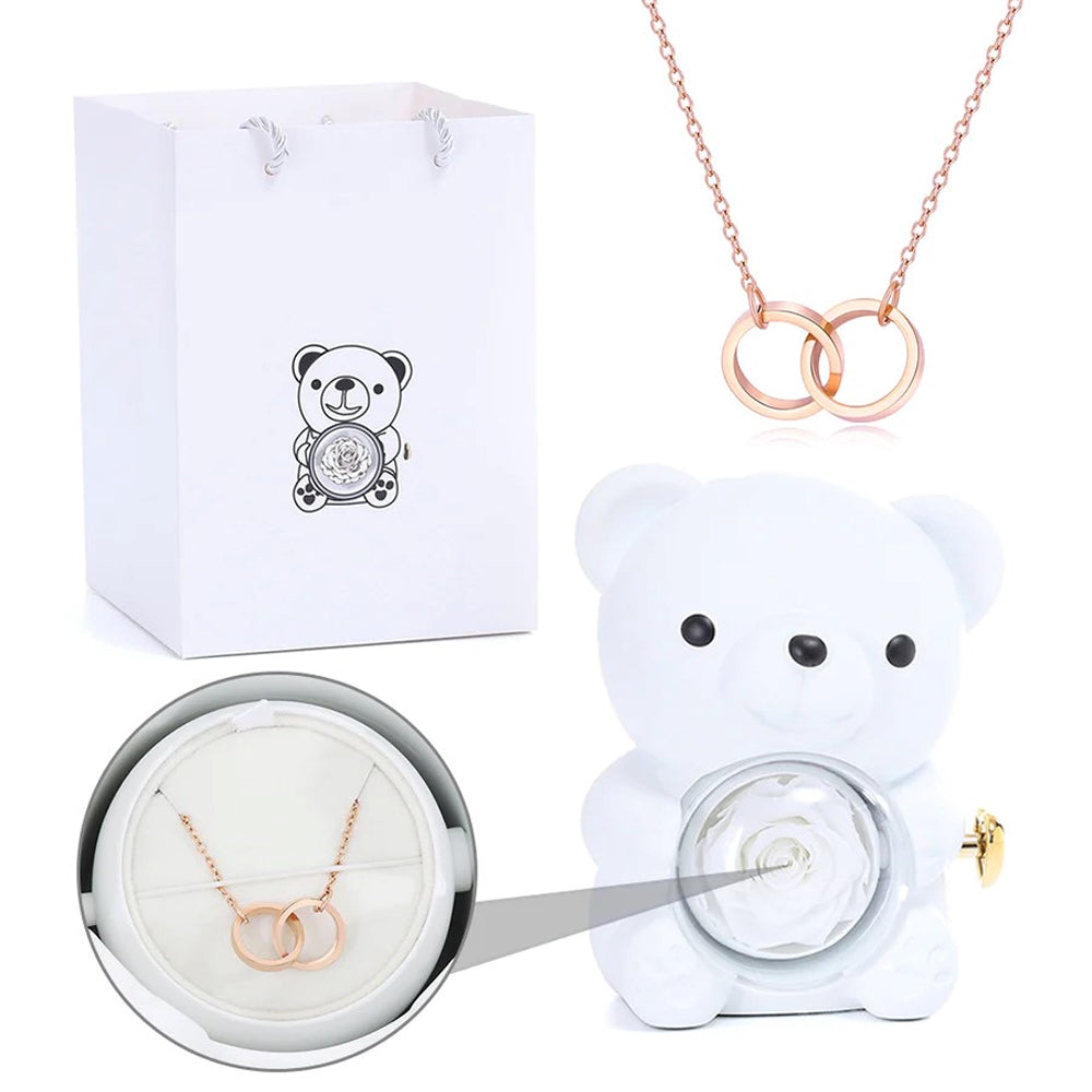 Urso Rotativo com Rosa Real & Colar de Coração Personalizado