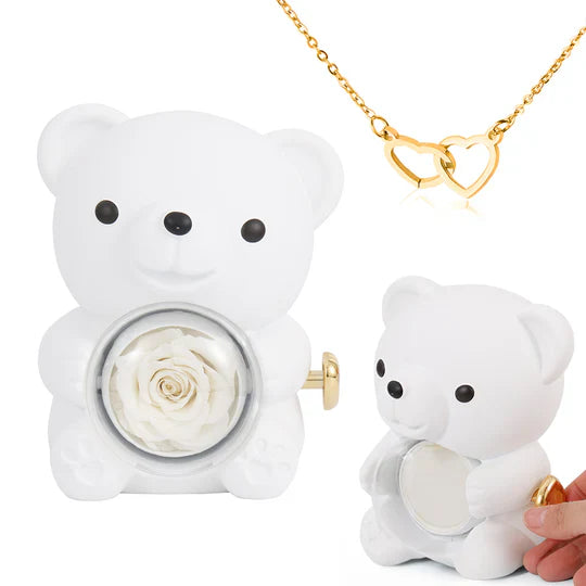 Urso Rotativo com Rosa Real & Colar de Coração Personalizado