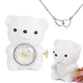 Urso Rotativo com Rosa Real & Colar de Coração Personalizado