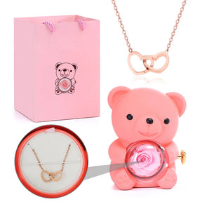 Urso Rotativo com Rosa Real & Colar de Coração Personalizado