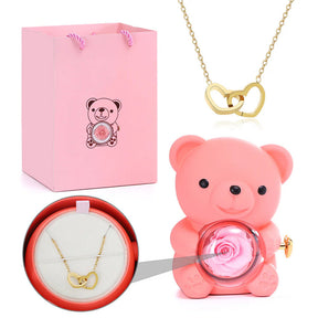 Urso Rotativo com Rosa Real & Colar de Coração Personalizado