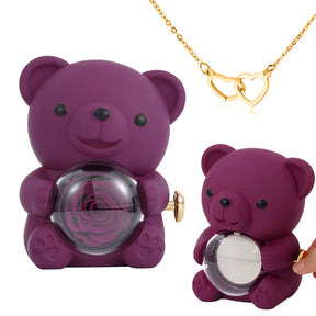 Urso Rotativo com Rosa Real & Colar de Coração Personalizado