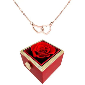 Colar Lovers Personalizável Dois Corações + Caixa com 6 Rosas Eternas de Brinde