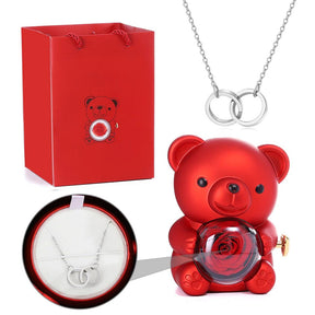 Urso Rotativo com Rosa Real & Colar de Coração Personalizado