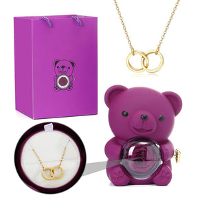 Urso Rotativo com Rosa Real & Colar de Coração Personalizado